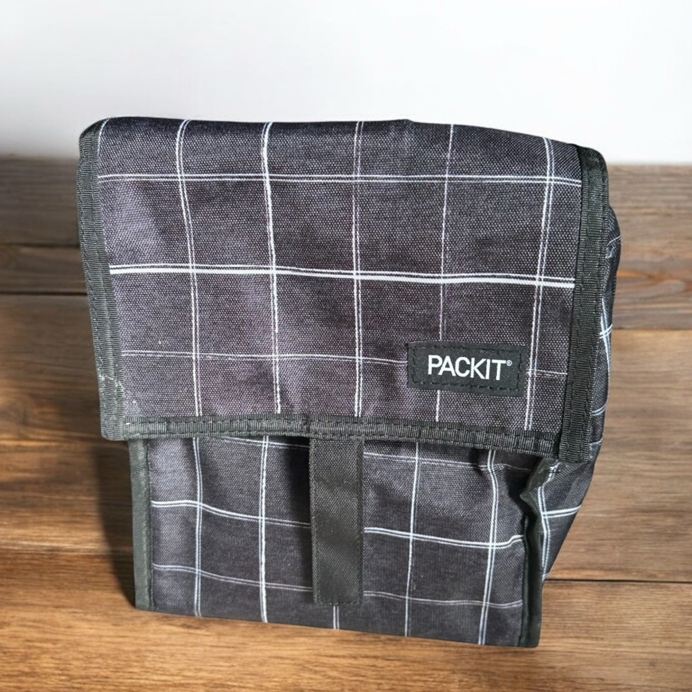 PackIt Black White Plaid Freezable Lunch Bag